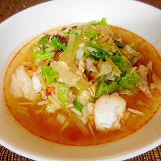 タラと水菜のピリ辛スープ